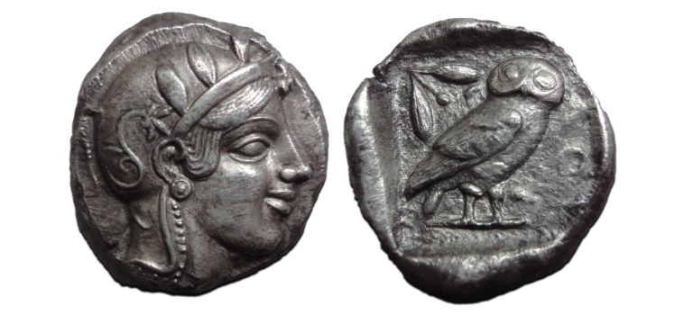 Griekse zilveren Tetradrachme met uiltje ex Kuenker (JUN2622) Griekse zilveren Tetradrachme met uiltje ex Kuenker (JUN2622)