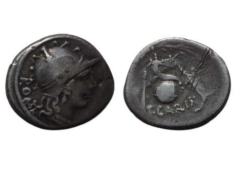 Romeinse republiek - denarius  T. Carisius  46 v. Chr. (JUN2645)