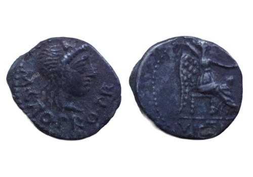 Roman republic - quinarius M. Porcius Cato 47 BC (JUN2656) Roman republic - quinarius M. Porcius Cato 47 BC (JUN2656)