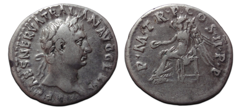 Trajanus- denarius Victoria mooi portret (JUN2673)