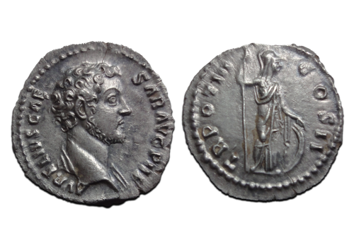 Marcus Aurelius - Minerva denarius, jong portret, MOOI! (JUN2625) Marcus Aurelius - Minerva denarius, jong portret, MOOI! (JUN2625)