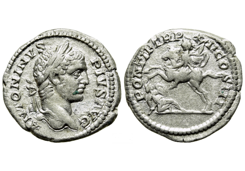 Caracalla-  Denarius emperor fighting (M2571)
