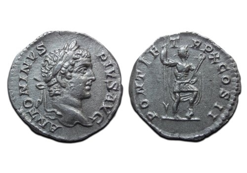 Caracalla  - denarius keizer met speer SCHAARS (MA2608)