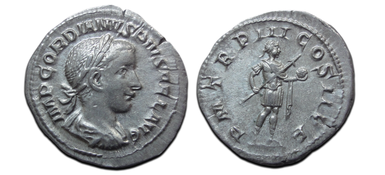 Gordianus III - denarius Keizer met Globus (MA2610) Gordianus III - denarius Keizer met Globus (MA2610)
