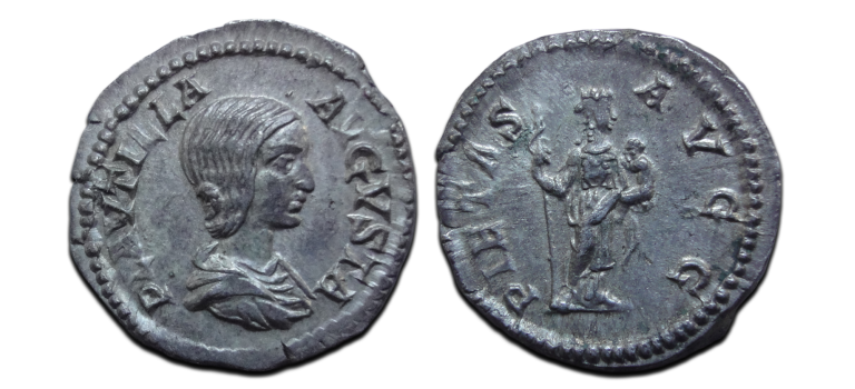Plautilla -  denarius vrouw van Caracalla schaarse keizerin PIETAS! (MA2663)