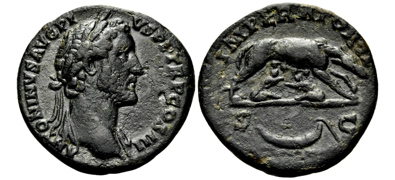 Antoninus Pius- wolvin met Remus en Romulus AS zeer zeldzaam! (MA2664) Antoninus Pius- wolvin met Remus en Romulus AS zeer zeldzaam! (MA2664)