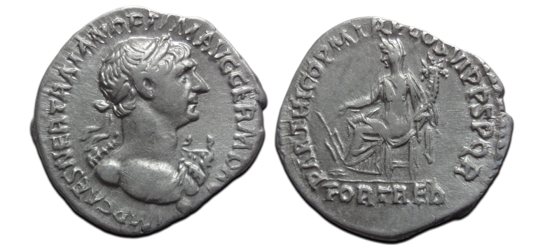 Trajanus - FORT RED denarius BUSTE! (MA2694)