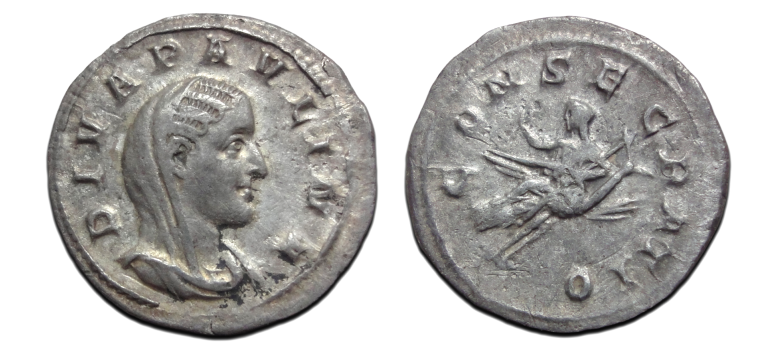 Paulina - Denarius vrouw van Maximinus I zeer zeldzaam (MA2699)