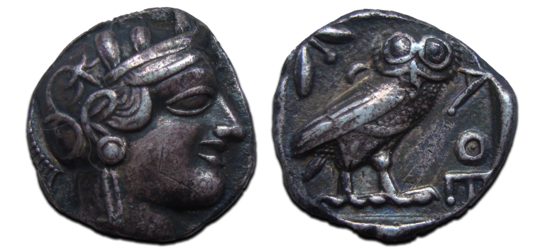 Griekse zilveren Tetradrachme met uiltje  (ME2585)