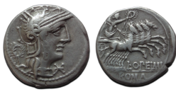 Romeinse republiek - denarius Opimus vierspan 131 v. Chr. (ME2611)