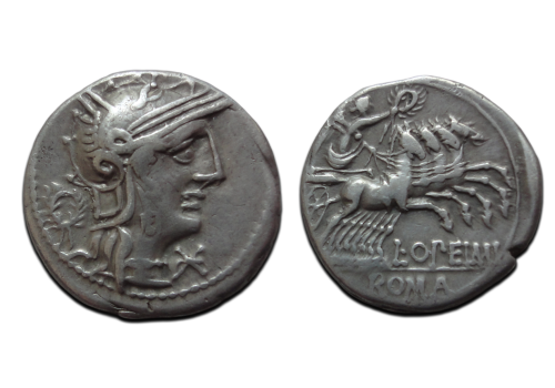 Romeinse republiek - denarius Opimus vierspan 131 v. Chr. (ME2611)