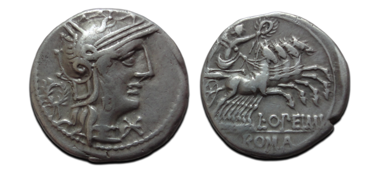 Romeinse republiek - denarius Opimus vierspan 131 v. Chr. (ME2611)