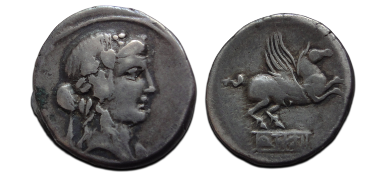 Romeinse republiek - denarius Q. Titius Pegasus 90 v. Chr. (ME2612)