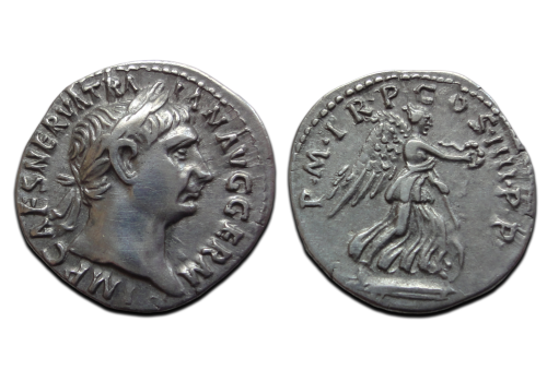 Trajanus- denarius Victoria Dacische oorlog uitgave PRACHTIG  (ME2616)