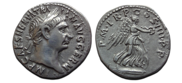 Trajanus- denarius Victoria Dacische oorlog uitgave PRACHTIG  (ME2616)