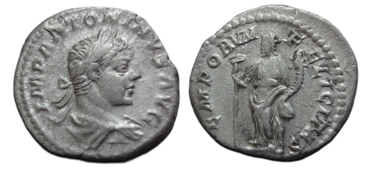 Elagabalus- denarius  TEMPORVM FEL schaars (ME2632)