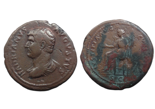 Hadrianus  -  JUSTITIA Dupondius zeer zeldzaam! (ME2633)