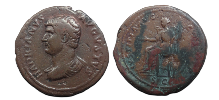 Hadrianus  -  JUSTITIA Dupondius zeer zeldzaam! (ME2633)