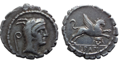 Romeinse republiek - denarius L. Papius keerzijde griffioen 79 v. Chr. (ME2643)