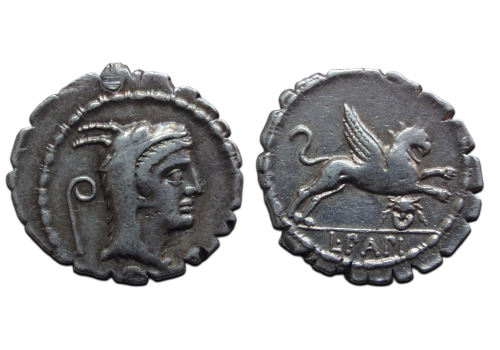 Romeinse republiek - denarius L. Papius keerzijde griffioen 79 v. Chr. (ME2643)