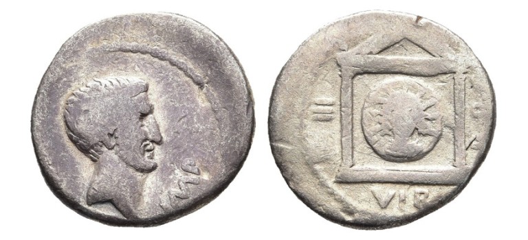 Marcus Antonius - denarius keerzijde tempel van  SOL zeldzaam (AP2653)