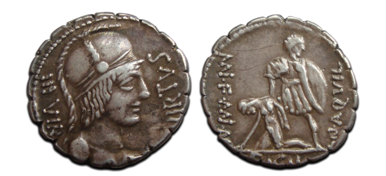 Roman republic - denarius Aquilius Warrior with Sicilia 71 BC (N25100) Roman republic - denarius Aquilius Warrior with Sicilia 71 BC (N25100)