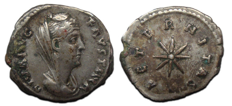 Faustina I - Zeldzame denarius STER AETERNITAS (N2501)