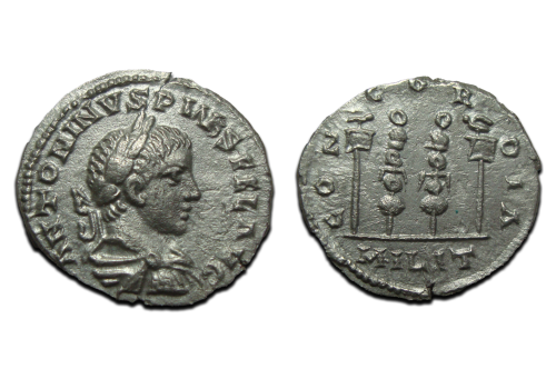 Elagabalus -  denarius tandaards met legioenadelaars schaars  (O2569)