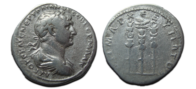Trajanus - Aquila between two standards Tridrachm! (O2512)