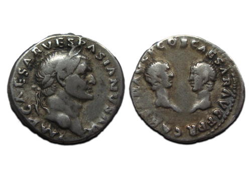 Vespasianus  - denarius Dynastische uitgave met Titus en Domitianus zeldzaam! (O2569)