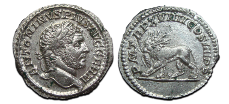 Caracalla - Leeuw denarius Zeldzaam en interessant! (O2573)