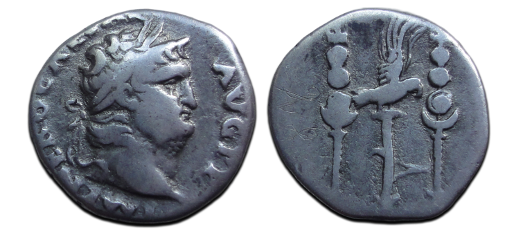Nero - denarius AQUILA met VEXILLA zeer zeldzaam!! (O2615) Nero - denarius AQUILA met VEXILLA zeer zeldzaam!! (O2615)
