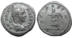 Caracalla-  denarius VICT PART MAX schaars en interessant! (O2659)