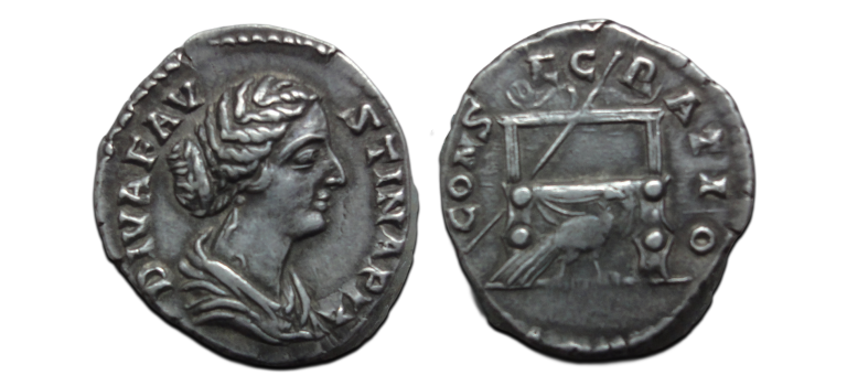 Faustina jr - denarius Consecratio pauw voor troon (O2661) Faustina jr - denarius Consecratio pauw voor troon (O2661)