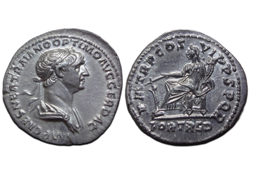 Trajanus - FORT RED  denarius FDC! (O2678)