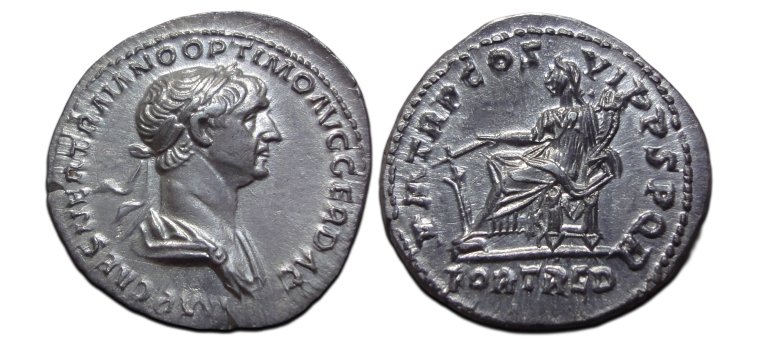 Trajanus - FORT RED  denarius FDC! (O2678)