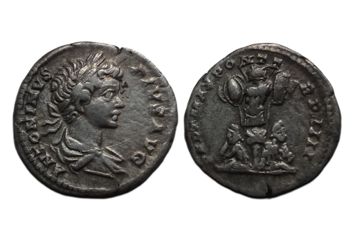 Caracalla - Denarius trofee met 2 gevangenen (O2691)