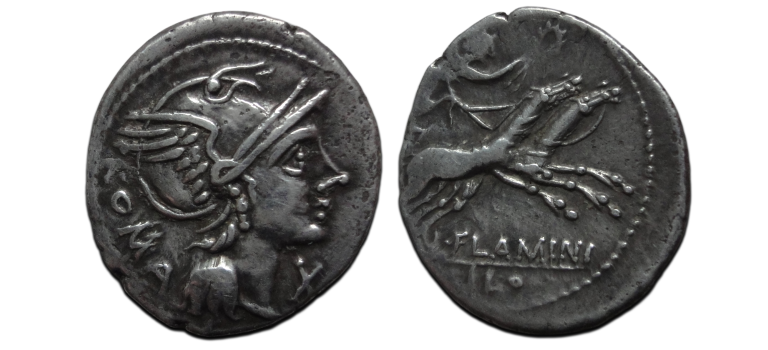 Romeinse republiek - denarius Flaminius Cilo 109-108 v. Chr. (O2697)