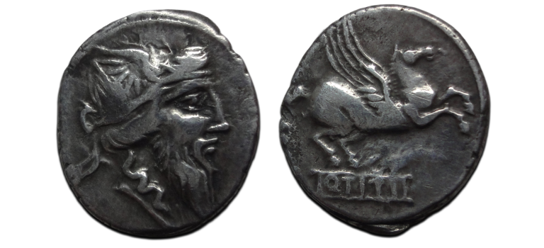 Romeinse republiek - denarius Q. Titius Pegasus 90 v. Chr. (O2699) Romeinse republiek - denarius Q. Titius Pegasus 90 v. Chr. (O2699)