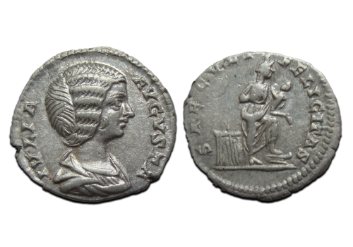 Julia Domna -  denarius Isis en Horus schaars! (S2564)