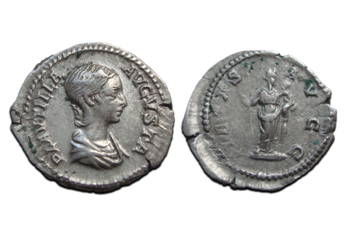 Plautilla -  denarius vrouw van Caracalla schaarse keizerin PIETAS! (JA2571)