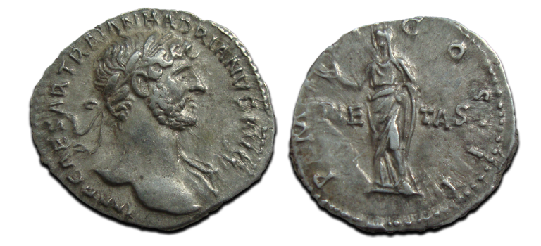 Hadrian  - PIETAS denarius rare portrait! (S2574)