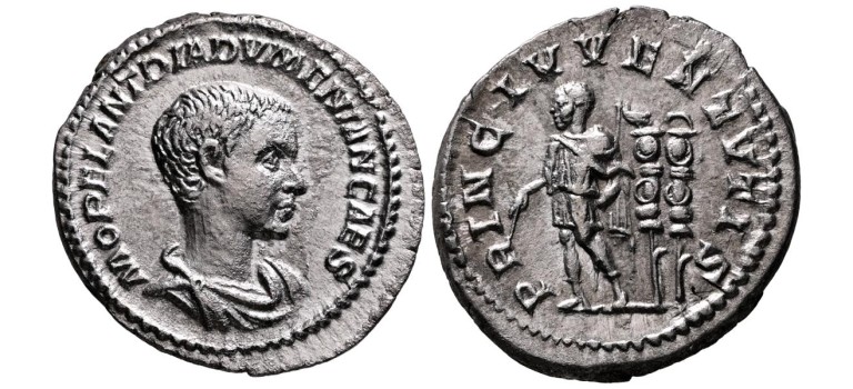 Diadumenianus - Denarius PRINC IVVENTVTIS zeldzame Caesar! (S2649) Diadumenianus - Denarius PRINC IVVENTVTIS zeldzame Caesar! (S2649)