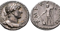 Hadrianus  - Keizer met roer denarius  ZELDZAAM!  (S2650)