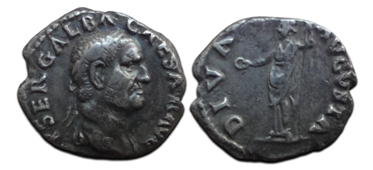 Galba - denarius DIVA AVGVSTA zeer zeldzaam en imposant portret! (AU2626) Galba - denarius DIVA AVGVSTA zeer zeldzaam en imposant portret! (AU2626)