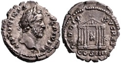 Antoninus Pius - denarius Tempel van Augustus prachtig en schaars! (S2609)