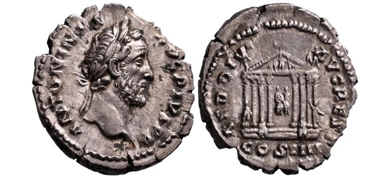 Antoninus Pius - denarius Tempel van Augustus prachtig en schaars! (S2609) Antoninus Pius - denarius Tempel van Augustus prachtig en schaars! (S2609)