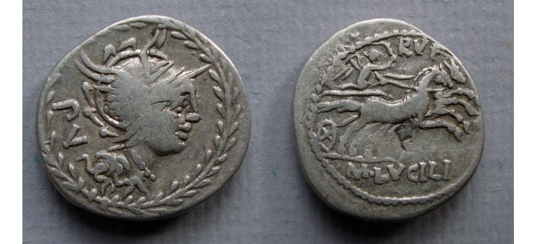 Roman republic - denarius Lucilius Rufus 101 BC (F2283)