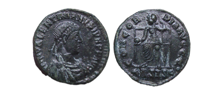 Valentinianus II - Roma op troon CONCORDIA AVGGG  SISCIA schaars (D2272)
