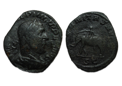 Philip I - SESTERTIUS: Mahout with elephant! (D2286)